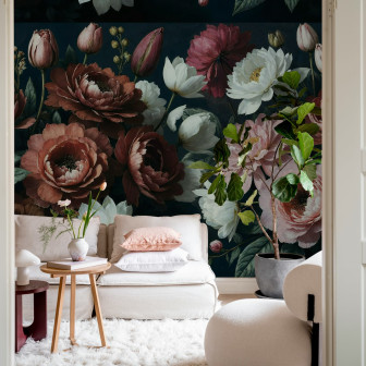 Fototapet floral elegant cu flori întunecate