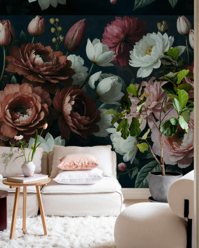 Fototapet floral elegant cu flori întunecate