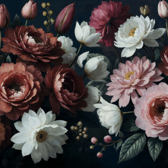 Fototapet floral elegant cu flori întunecate