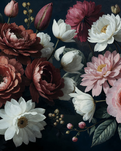 Fototapet floral elegant cu flori întunecate