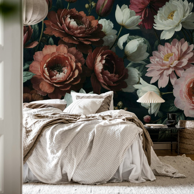 Fototapet floral elegant cu flori întunecate