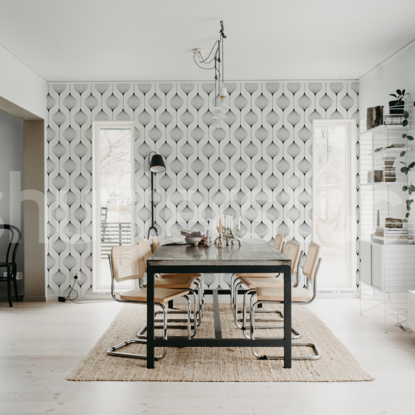 Tapet cu model floral retro in nuanțe de albastru