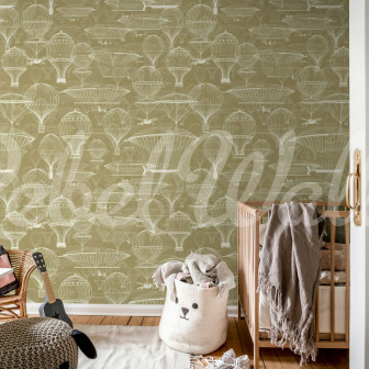 Fototapet bej cu design de baloane cu aer cald