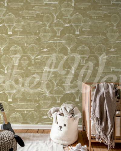 Fototapet bej cu design de baloane cu aer cald