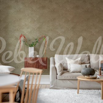 Tapet bej cu model evantai într-un living modern
