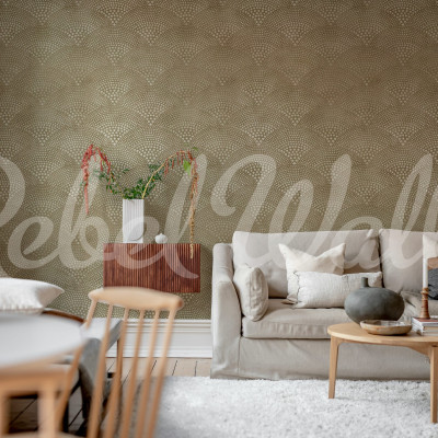 Tapet bej cu model evantai într-un living modern