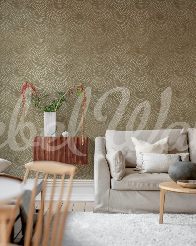 Tapet bej cu model evantai într-un living modern