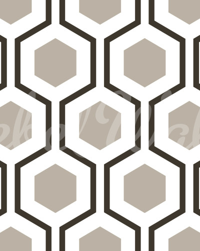 Tapet cu model geometric de hexagoane gri într-un living modern
