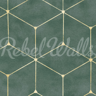 Tapet geometric verde cu design modern într-o cameră de zi