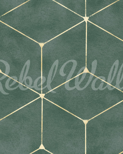 Tapet geometric verde cu design modern într-o cameră de zi