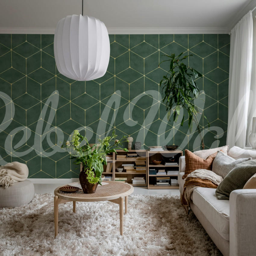 Tapet cu model geometric albastru și auriu