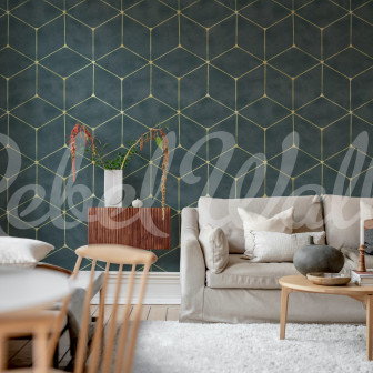 Tapet cu model geometric albastru și auriu