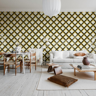 Tapet geometric crem cu model tip grilaj
