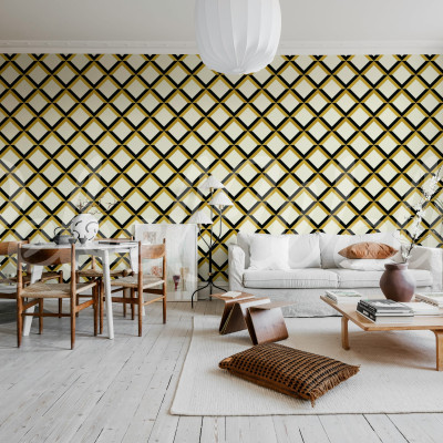 Tapet geometric crem cu model tip grilaj