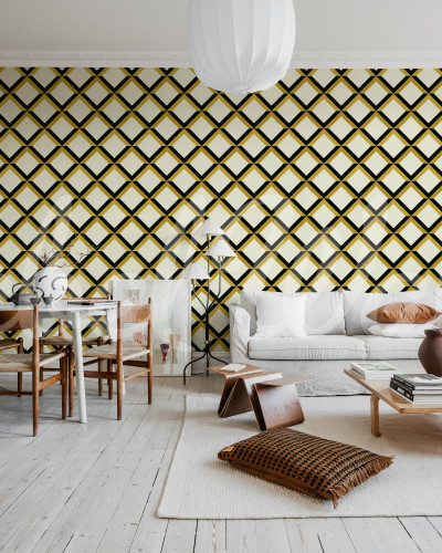 Tapet geometric crem cu model tip grilaj