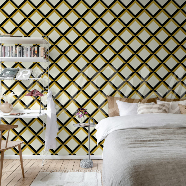 Tapet geometric crem cu model tip grilaj