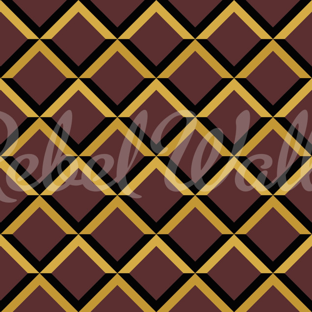 Tapet geometric burgundy și auriu într-un living elegant