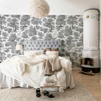 Dormitor decorat cu tapet cu design 