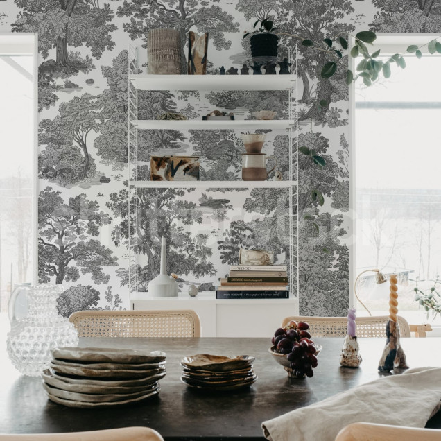 Dormitor decorat cu tapet cu design 