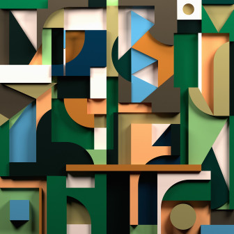 Tapet geometric multicolor într-un living modern