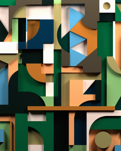 Tapet geometric multicolor într-un living modern