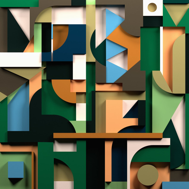Tapet geometric multicolor într-un living modern