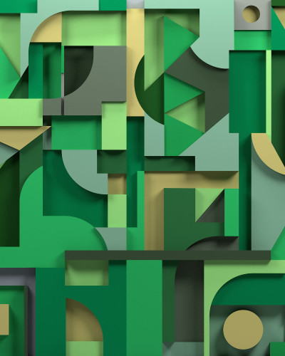 Tapet abstract verde în dormitor