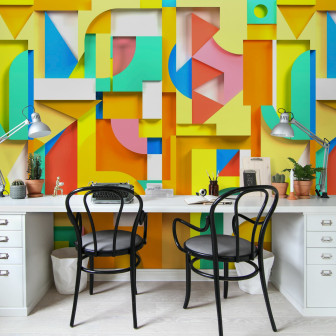 Fototapet geometric multicolor într-un birou modern