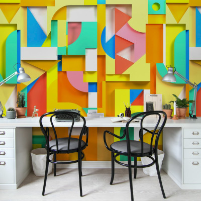 Fototapet geometric multicolor într-un birou modern