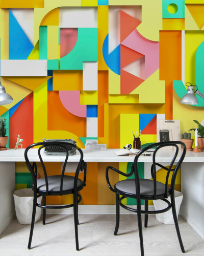 Fototapet geometric multicolor într-un birou modern