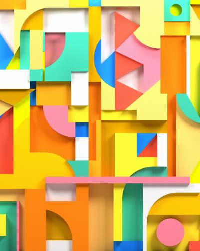 Fototapet geometric multicolor într-un birou modern