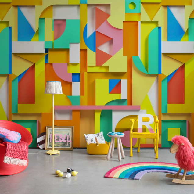 Fototapet geometric multicolor într-un birou modern