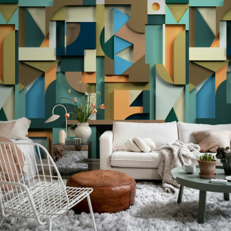 Tapet geometric multicolor în stil retro