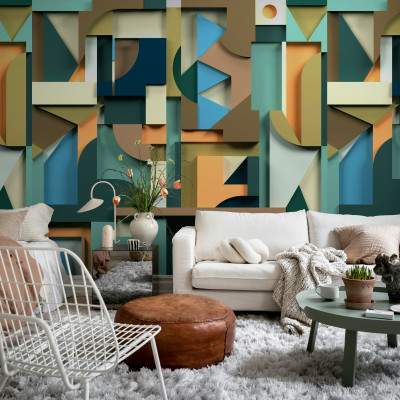 Tapet geometric multicolor în stil retro