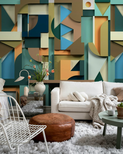 Tapet geometric multicolor în stil retro