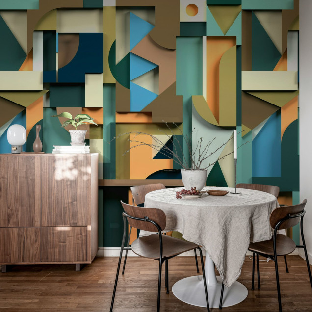 Tapet geometric multicolor în stil retro