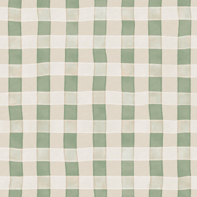 Tapet cu model gingham verde deschis într-un dormitor.