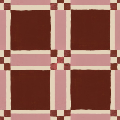 Tapet geometric burgund cu un copil jucându-se în cameră