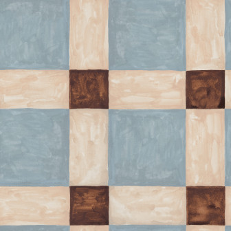 Tapet cu design geometric albastru și maro într-un interior modern
