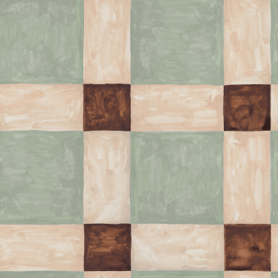 Tapet geometric verde și maro într-un living elegant