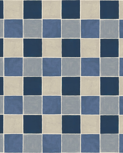 Tapet cu model de plăci ceramice albastre într-un interior modern