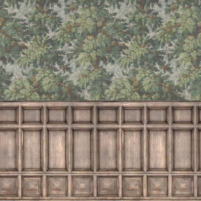 Fototapet cu design de pădure de conifere într-un living elegant