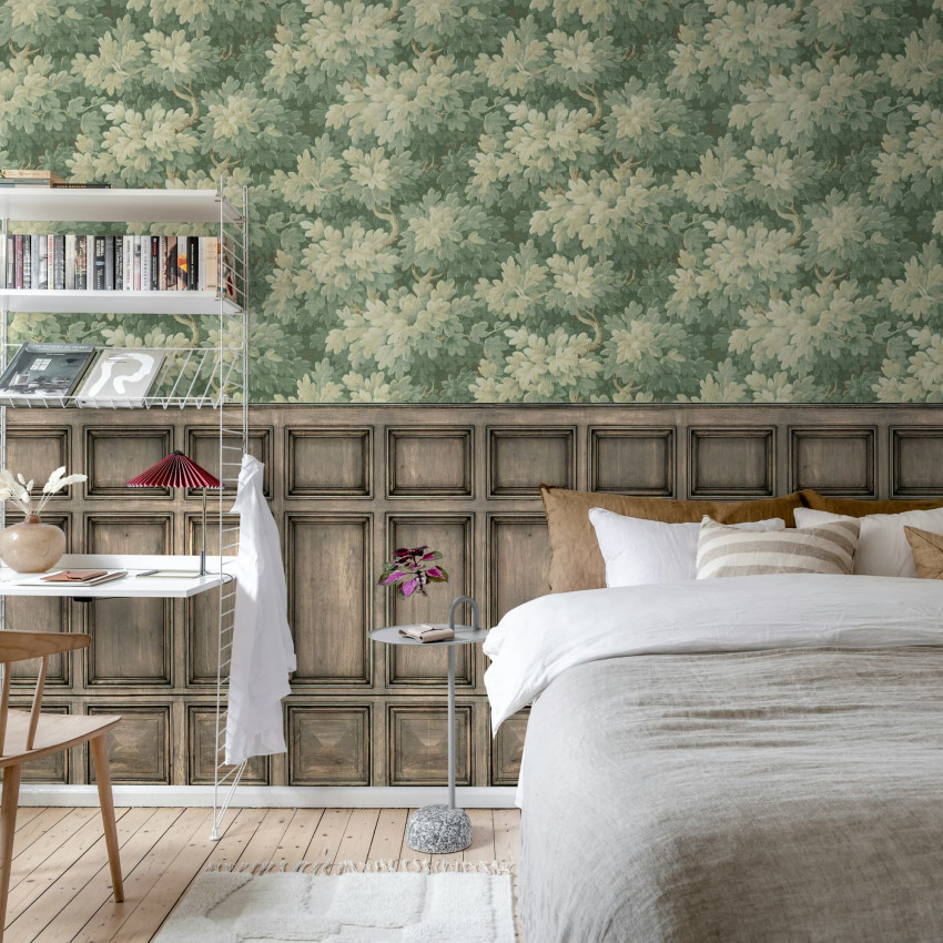 Tapet decorativ cu motiv floral vintage, tonuri de gri