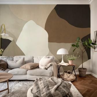Fototapet abstract în nuanțe de maro într-un living modern
