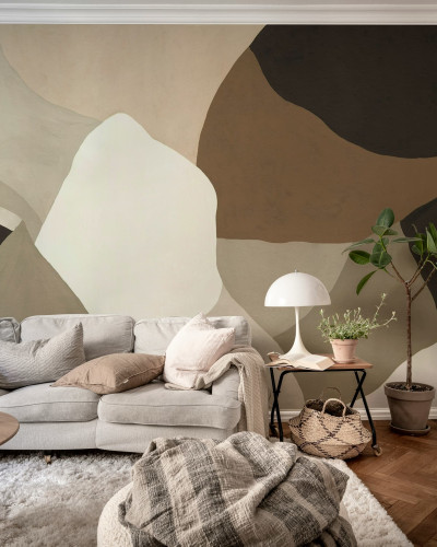 Fototapet abstract în nuanțe de maro într-un living modern