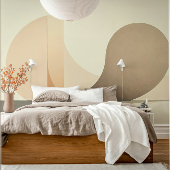 Dormitor decorat cu fototapet bej cu model circular