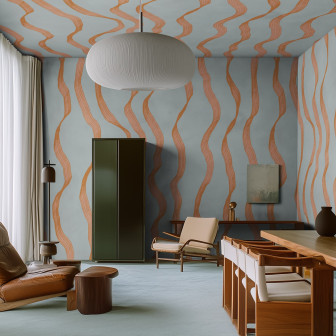 Tapet cu design abstract în nuanțe de albastru și portocaliu
