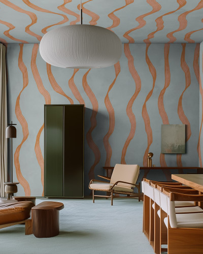 Tapet cu design abstract în nuanțe de albastru și portocaliu