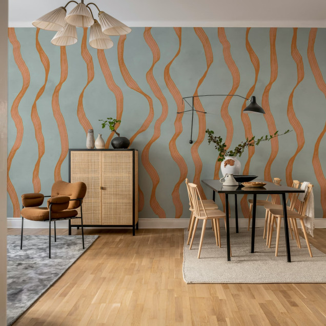 Tapet cu design abstract în nuanțe de albastru și portocaliu