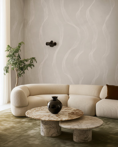 Tapet bej cu model de linii într-un interior modern